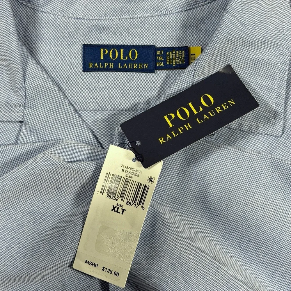 Polo Ralph Lauren Men's Size XLT Blue‎ Oxford Camp Button Up Shirt S/S